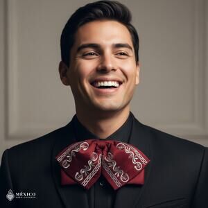 Mexican Embroidered Charro Moño – Traditional Satin Mariachi Bow Tie